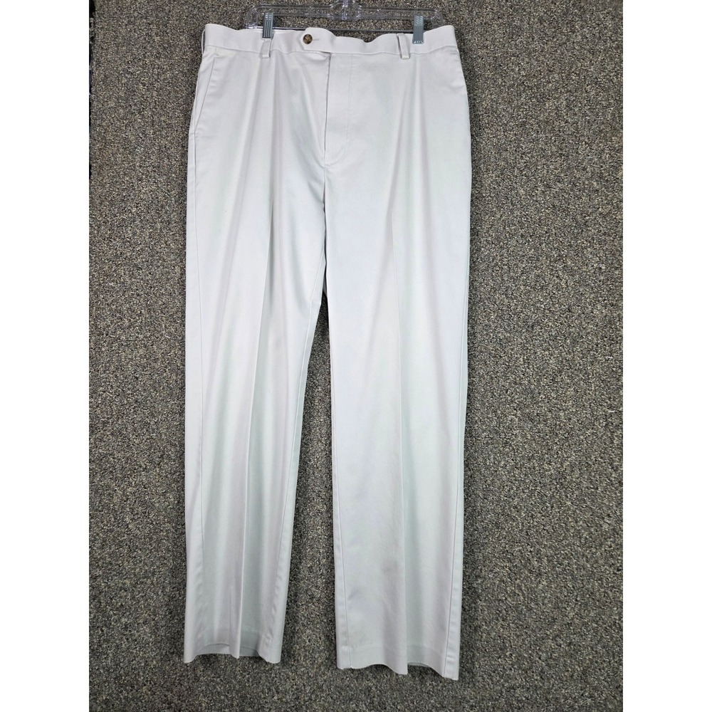 Roundtree & Yorke Chino Pants Mens‎ 36x30 Light Gray Cotton Blend Flat Front